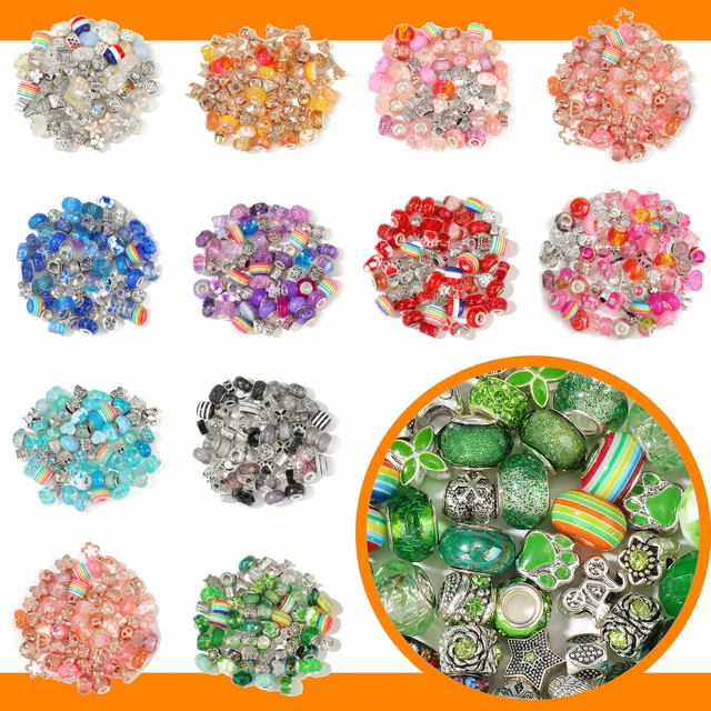 60x Perlen Charm Set Glasperlen Basteln Schmuck DIY Armband Anhänger Halskette