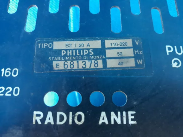 PHILIPS B2 I 20A Ricambio Radio epoca Valvole SCHIENALE FONDELLO PANNELLO RETRO 3