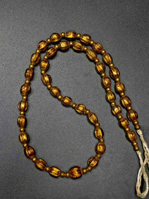 Unique old ancient Roman golden glass beads in side crystal stone wonderful stri