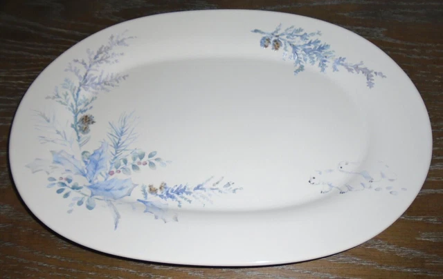 Pfaltzgraff WINTER FROST 14.5" Oval Serving Platter Tray Polar Bears Blue White