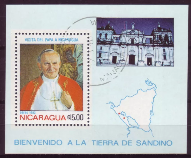 Nicaragua 1983;Visit Of Pope John Paul Ii;Souvenir Sheet:sc # 1229;Used (Cto,Nh)