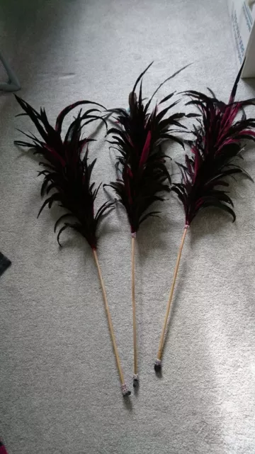 Burgundy Feather Plumes X 3 With Handles