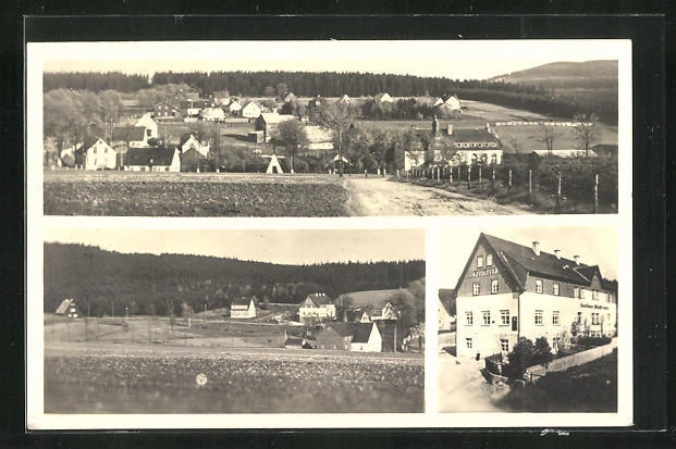 AK Neudorf i. Erzgeb., Totalansicht mit Gasthaus 1964