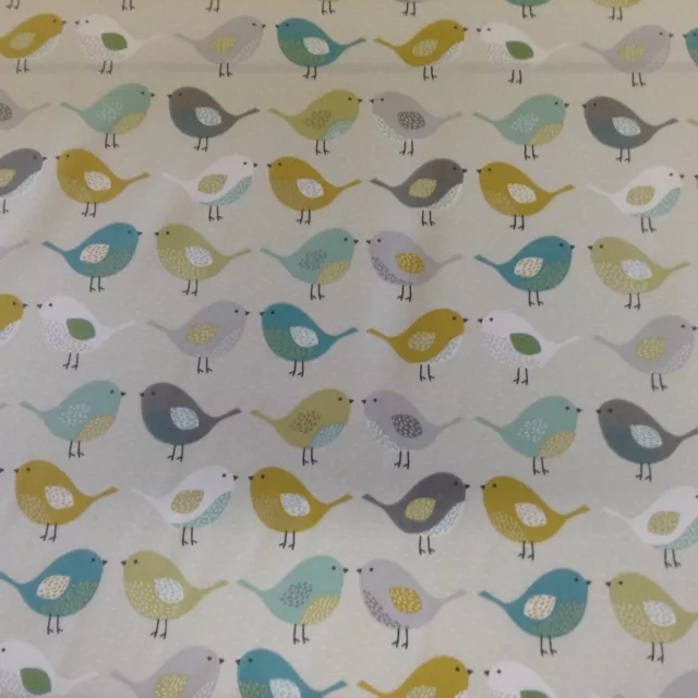Scandi Birds Teal/Ochre Cotton Curtain/Craft Fabric