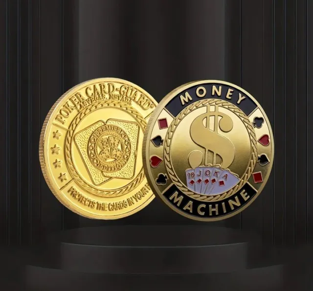 “Money Machine” Good Luck Poker Guard Large Gold Coin Card Protector Brand New