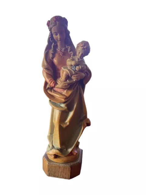 Vintage Anri Madonna Virgin Mary Holding Baby Jesus Christ Child 6 1/2" Tall