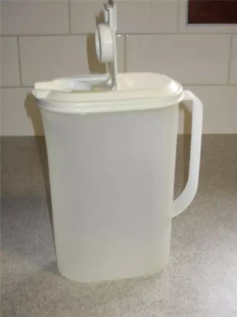 TALL TUPPERWARE slim line water jug, pitcher, cream lid, clear handle fits door