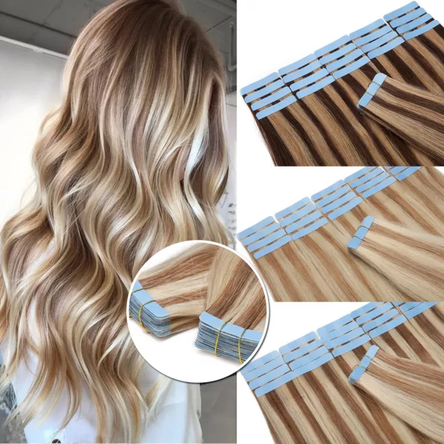 10-40 Bandes Extensions Cheveux Naturels Tape In Bandes Adhésives Remy Humain Pr