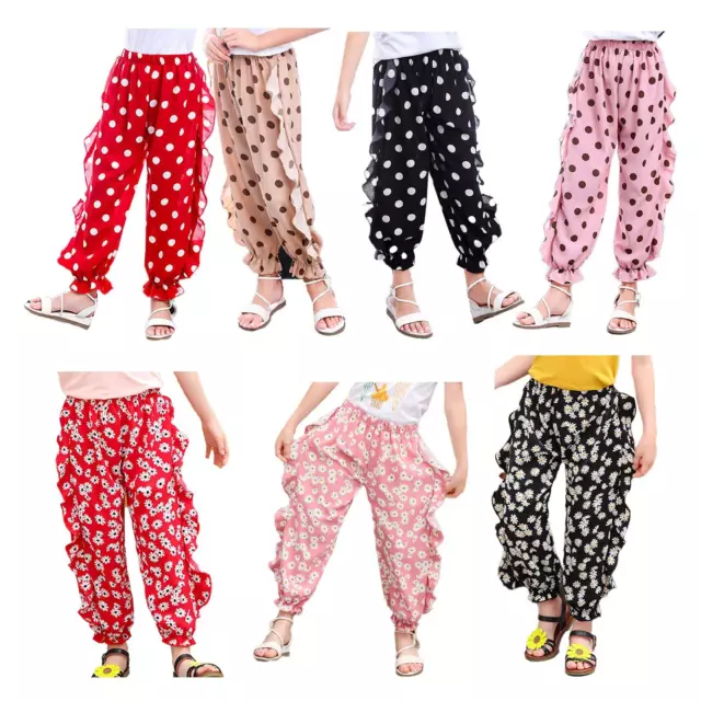 Girls Casual Harem Pants Bloomers Polka Dots Print Long Pants Capris Trousers