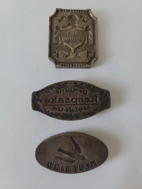 3 Antique Silversmith Jeweler Metal Die Mold Seal Helzberg's Keepsake Bluebird