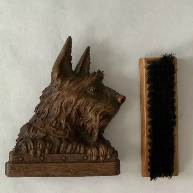 Vintage Dog Brush Syroco Wood Scottie Dog clothes brush & Brush holder USA Made