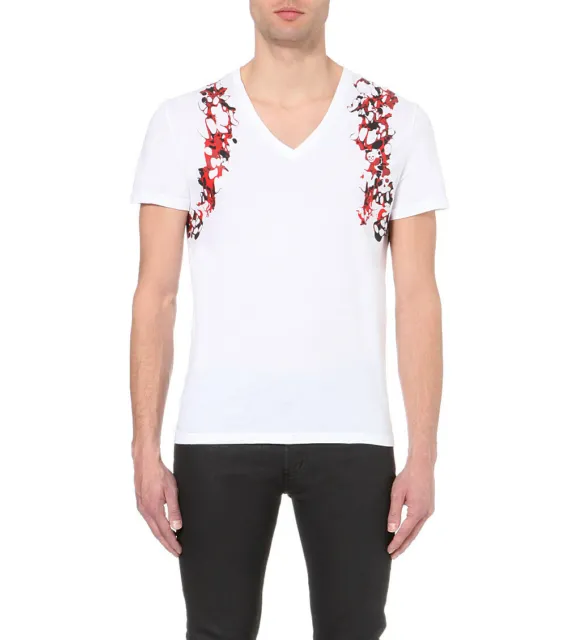 T-shirt bianca nuova con etichette Alexander McQueen stampa imbracatura marmo grande
