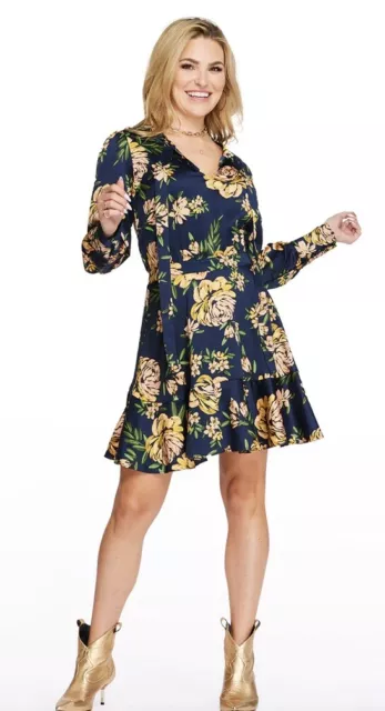 NWT Jessica Simpson Davina Floral Dress Sweet Escape Navy Sz L