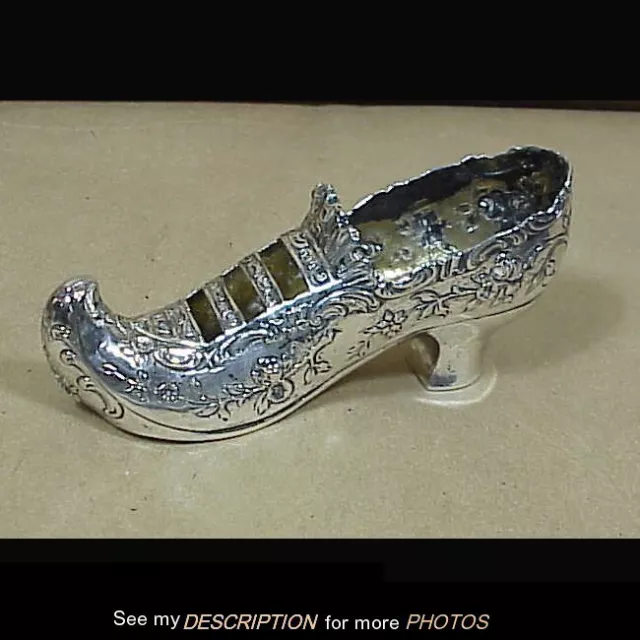 Antique Ornate 800 Sterling Silver German Shoe Floral Repousse Decoration