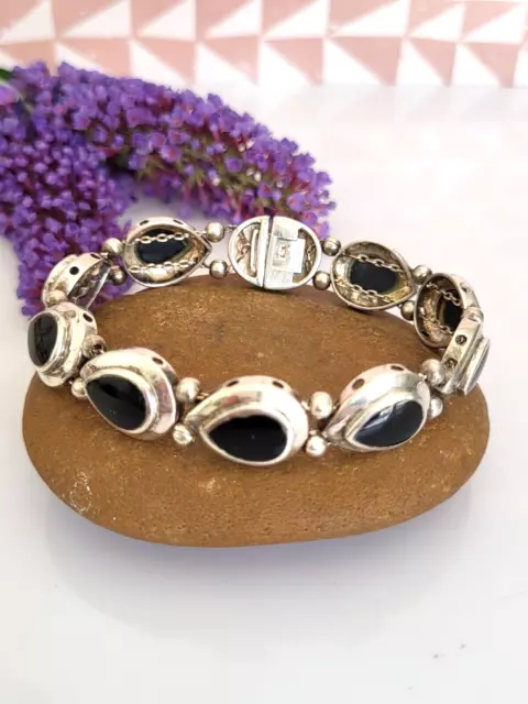 Phantastisches älteres Armband Silber 925, besetzt mit Onyx Steinen