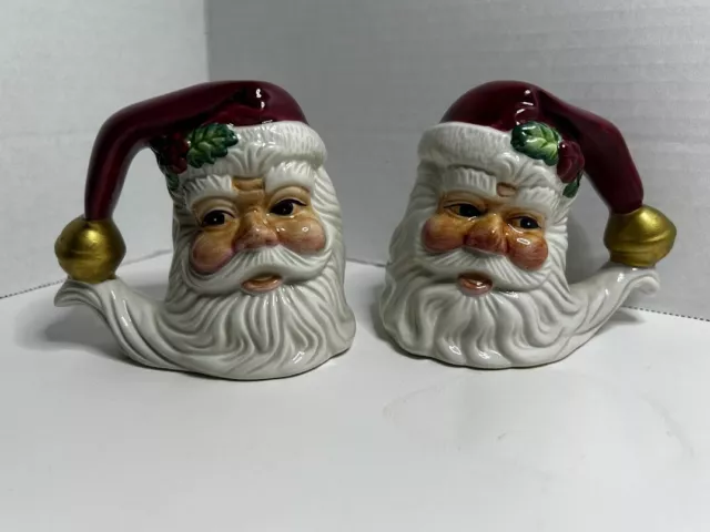 Fitz and Floyd Christmas Salt & Pepper Shakers Santa Claus Heads