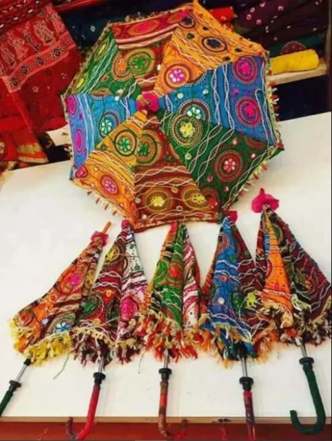 10 PC Lot Indian Hand Embroidered Parasol Sun Shade Wedding Decorative Umbrella 3