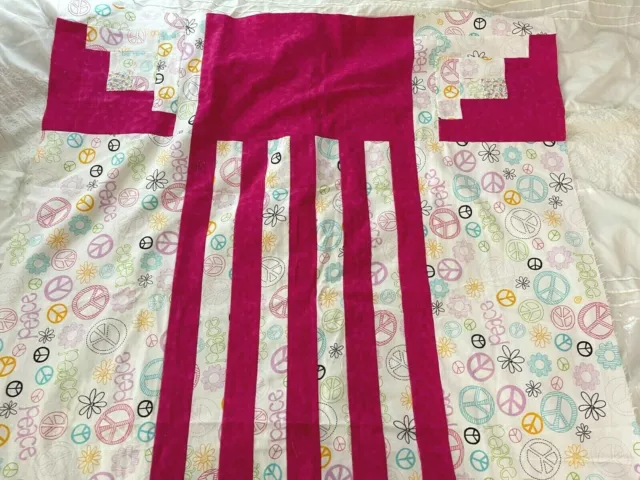 Edredón de los años 70 franela boho hippy signos de paz flor 40x64 listo para terminar 9394