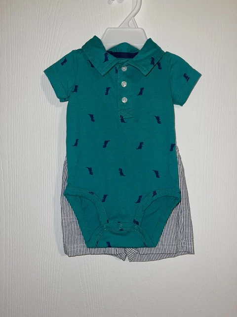 Carter’s Baby Boy 2 Piece Dinosaur Bodysuit Shorts 6 Months 6M