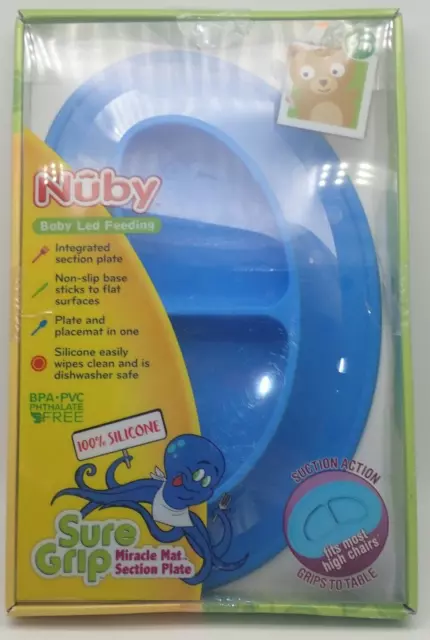 NEW Nuby Baby Led Feeding Sure Grip Miracle Mat BLUE 2 Section Plate BPA free