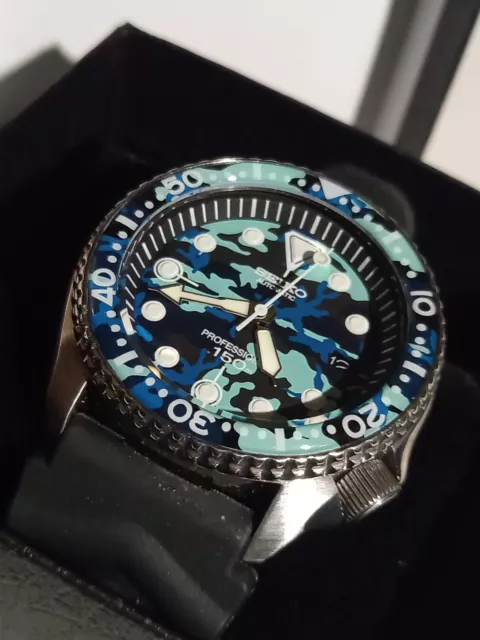 Seiko Ceramic US Navy Blueberry Camouflage Automatic Divers Date Watch 7002 Mod 3