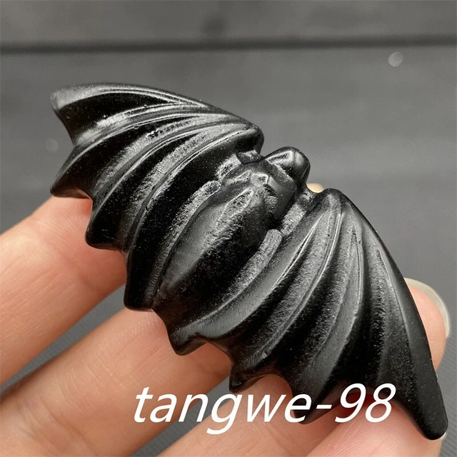 2.5" Natural Obsidian Bat Skull Quartz Crystal Hand Carved skull Reiki Healing.