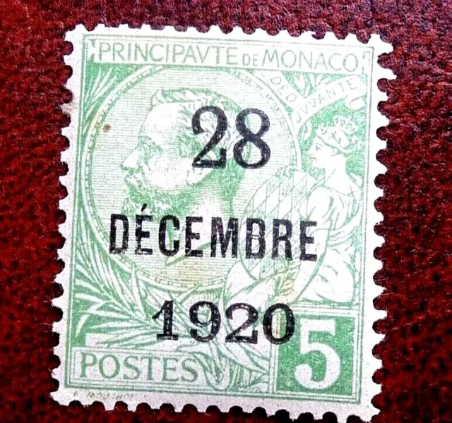22 T ]  Monaco - Stamps - 1921 -Sg 48 - Optd 28 Decembre 1920 - L/M/Mint -