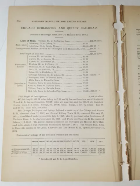 1877 train report CHICAGO BURLINGTON & QUINCY RAILROAD Galesburg Peoria ILLINOIS