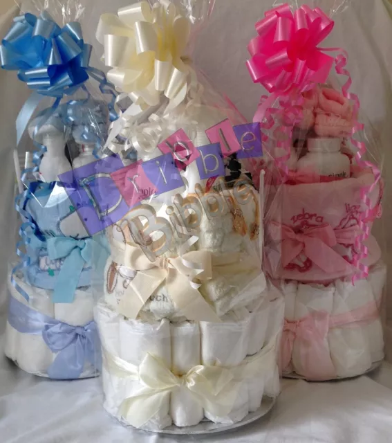 Nappy Cake Large Smal Blue Pink Neutral Boy Girl Unisex Baby Shower Present Gift