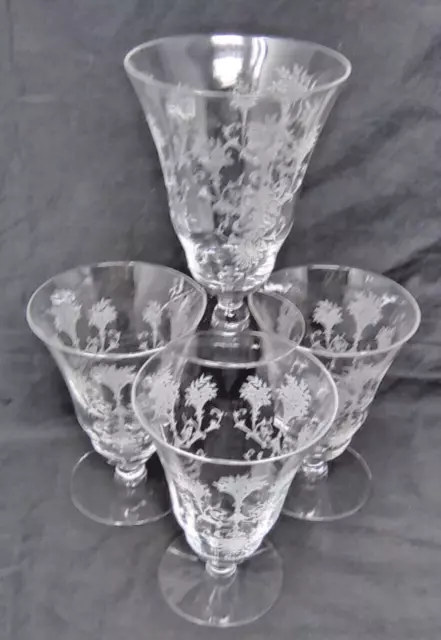 Set of 4 MORGANTOWN Mayfair Iced Tea Stem Etched Glass 5.75 inch tall 2