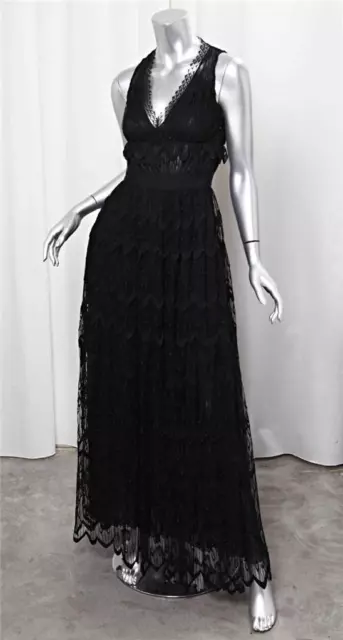 NINA RICCI Womens Black Lace Sleeveless V-Neck Long Formal Gown Dress 36/2/0