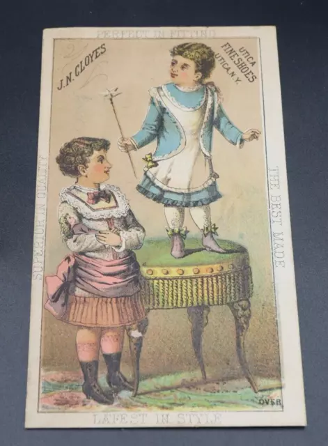 J.n. Cloyes Fine Shoes Antique Trade Card Utica N.y. A3