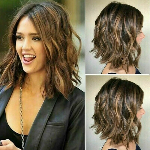 Women's Bob Short Curly Wavy Natural Hair Wigs Gradient Brown Cosplay Wig