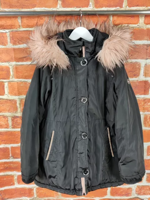 Girls Michael Kors Age 7-8 Years Black Padded Parka Coat Jacket Fur Trim 128Cm