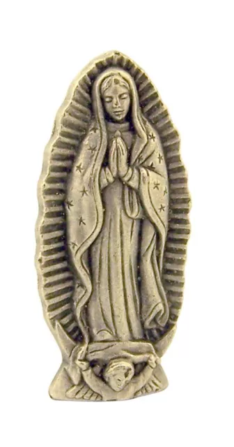 Silver Tone Our Lady of Guadalupe Pocket Statue with Gold Stamped Prayer Card