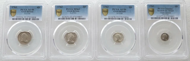 1763 Great Britain George III Maundy Silver 4 Coin Set PCGS MS63-AU55