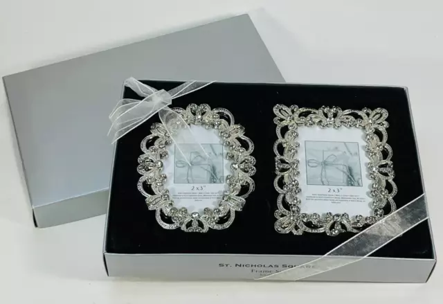 Set of 2 NEW ORNATE Jeweled METAL PICTURE FRAME  3X2 VANITY MANTEL Shabby GLAM