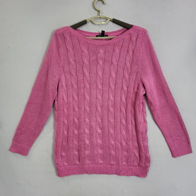 LAUREN RALPH LAUREN Sweater Womens Pink Sz 1X Long Sleeve Cable Knit Boat  Neck $23.52 - PicClick