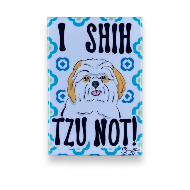 Funny Shih Tzu Magnet Retro Pet Portrait Decor Gift Handmade 2x3" tan & white