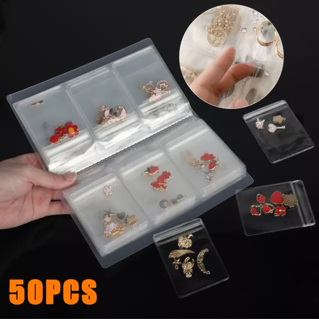 50 Pcs Clear Sealed Reclosable Bags Organizer Book for Jewelry Storage Display