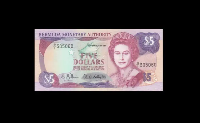 1989 British Colony Bermuda Qeii $5 "B/1" (( Gem Unc ))