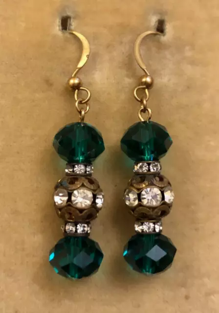 1930s Art Deco rhinestone & deep green glass earrings - match vintage necklaces