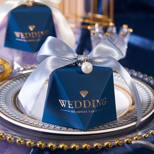 10/50 X Navy Blue Diamond Pearl Wedding Party Favour Candy Sweet Gift Boxes Set