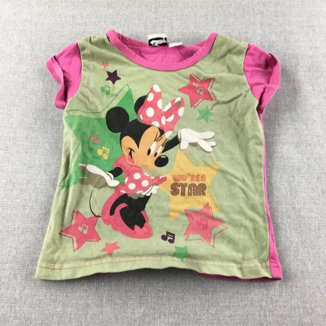 Disney Minnie Mouse Kids Girls Top Size 2 Pink Green Toddler T-Shirt