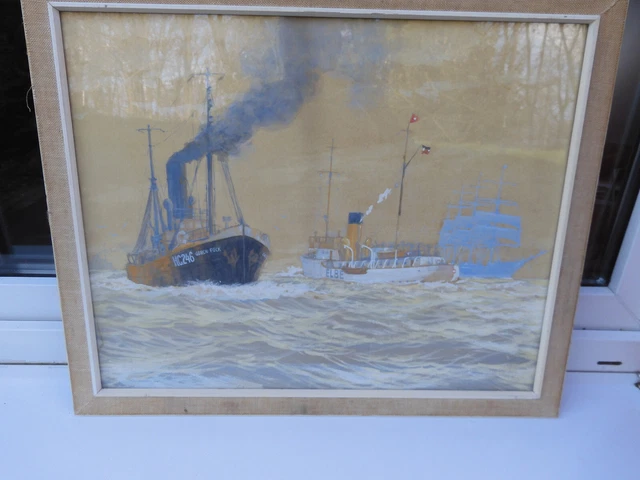 Aquarell des Cuxhavener Fischdampfers GORCH FOCK, Kennung HC246