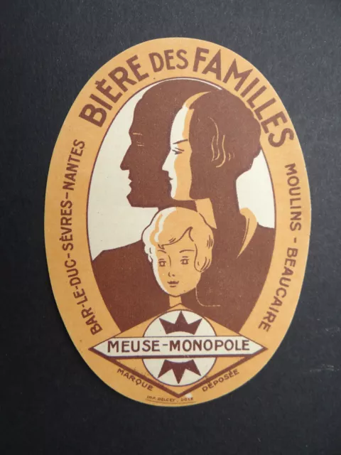 Ancienne étiquette BIERE DES FAMILLES / MEUSE Nantes Moulins  french beer label