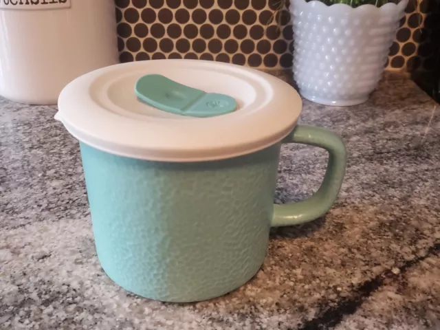 Corning Ware Aqua 20 oz Stoneware Soup Mug Cup w/Lid Corningware