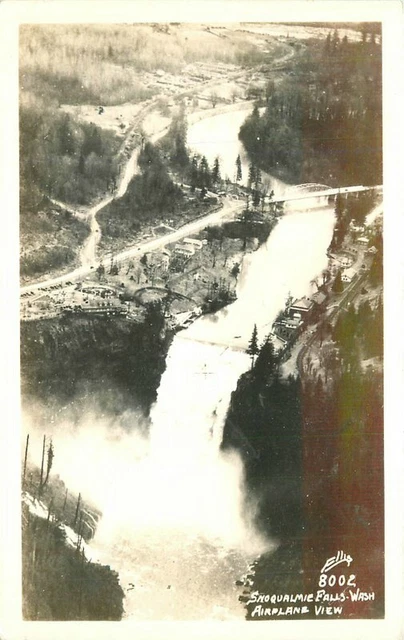 Washington Snogualmie Falls Airplane View 1940s RPPC Photo Ellis Postcard 22-274