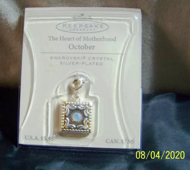 Hallmark Heart of Motherhood October Swarovski Crystal Opal Silver Charm Mother