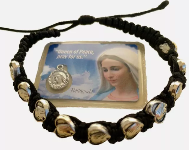 Pulsera de rosario negro Pulsera católica hecha a mano con medallas de...